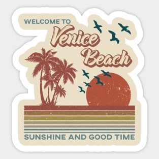 Venice Beach - Venice Beach Retro Sunset Sticker